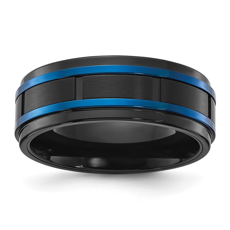 Kazi Luxury Chisel Titanium Brushed Polished Black Blue Ip-Plated 8mm B 109$